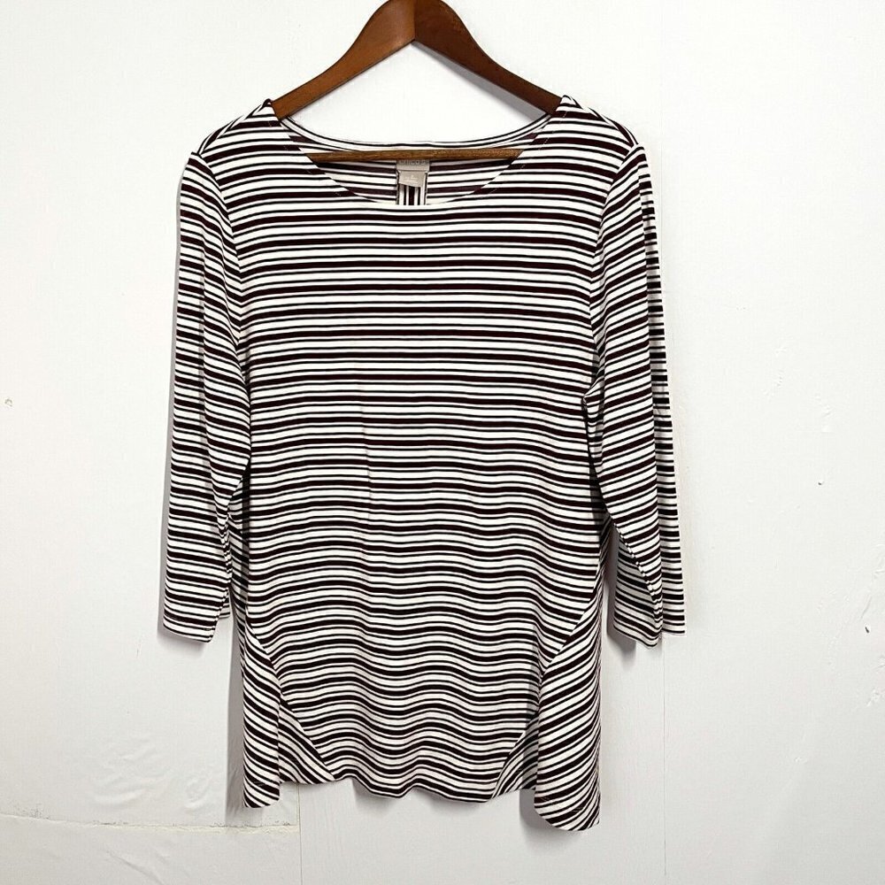 Chico's Women's Top Striped 3/4 Sleeve Stretch Rayon Size 2 Large